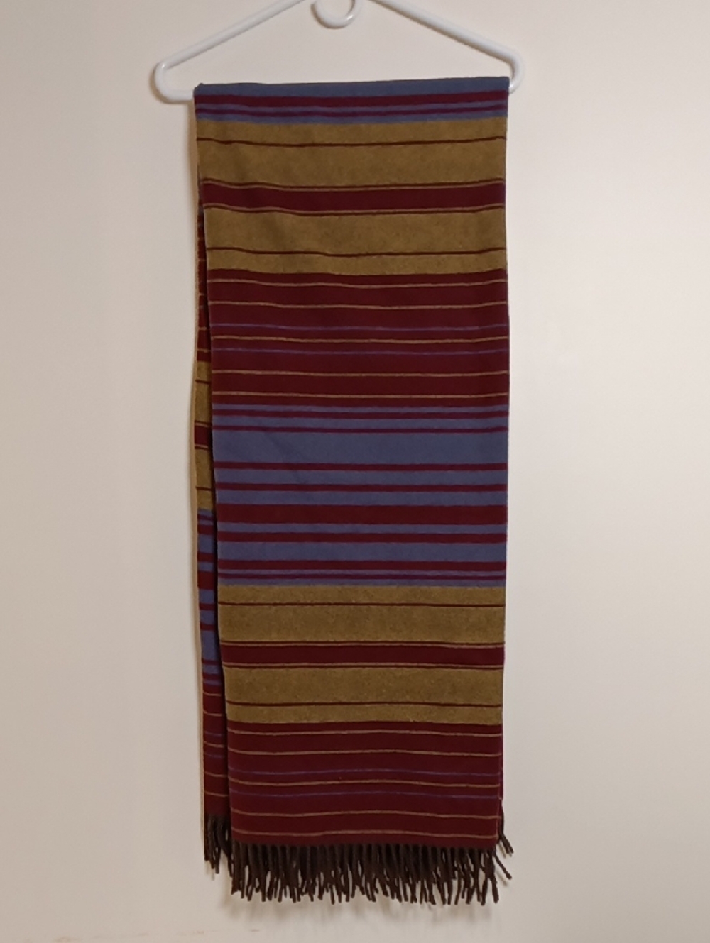 Pendleton Fringed Throw Blanket Burgundy, Mustard & Blue Striped